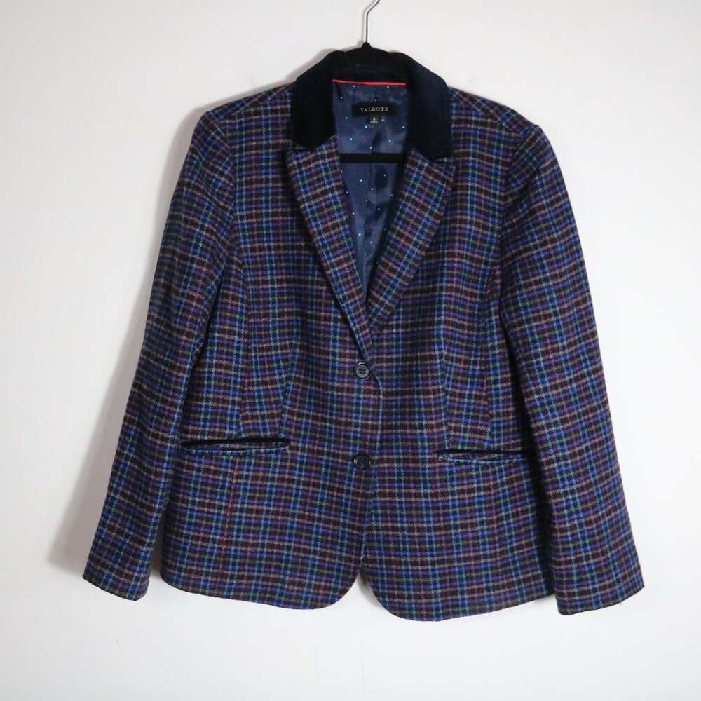 Talbots Navy Multi-Color Plaid Blazer